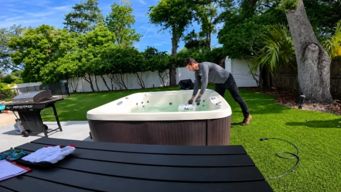 Old hot tub before removal in a Menifee backyard