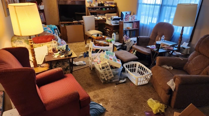 Leftover furniture before a move-out cleanout in Menifee